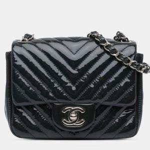 Chanel Blue Mini Square Classic Chevron Patent Single Flap