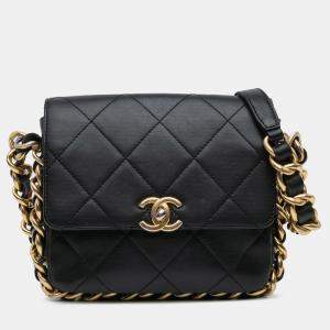 Pre Owned Chanel Black Small Quilted Calfskin Framing Chain Flap