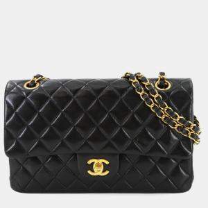 Pre Owned Chanel Classic Double Flap Black Leather Shoulder Bag