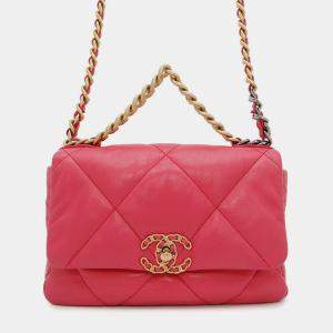 Pre Owned Chanel 19 Pink Leather Shoulder Bag