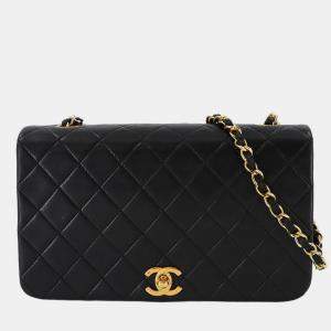 Pre Owned Chanel Full Flap Turnlock Black Leather Shoulder Bag