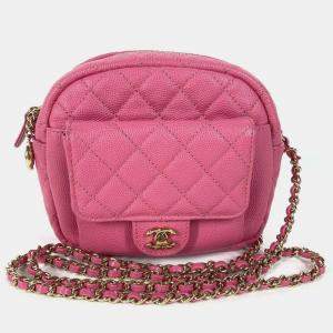 Pre Owned Chanel CC Day Camera Case Pink Leather Shoulder Bag
