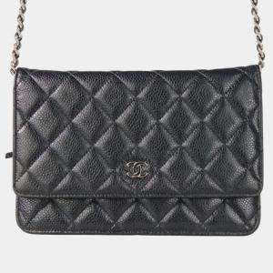 Pre Owned Chanel Classic Black Leather Wallet On Chain