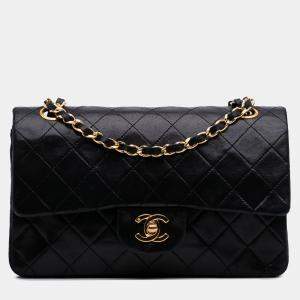 Pre Owned Chanel Black Small Classic Lambskin Double Flap