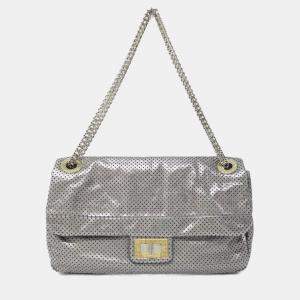 Pre Owned Chanel Drill Flap Silver Leather Shoulder Bag