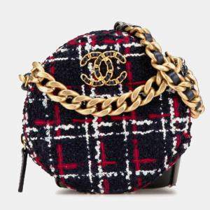 Pre Owned Chanel 19 Round Navy/Red Tweed Leather Crossbody Bag