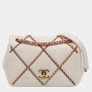Chanel White Small Lambskin Entwined Chain Flap