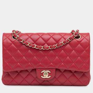 Pre Owned Chanel Pink Medium Classic Lambskin Double Flap