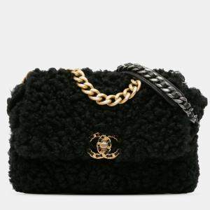 Pre Owned Chanel Black Medium Shearling 19 Flap