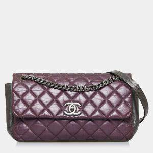 Pre Owned Chanel Purple Glazed Matelasse Portobello Flap Bag