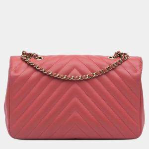 Pre Owned Chanel Pink Medium Chevron Lambskin Statement Flap