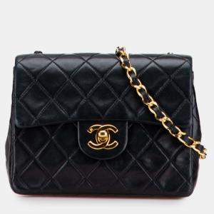 Pre Owned Chanel Black Mini Square Classic Lambskin Single Flap
