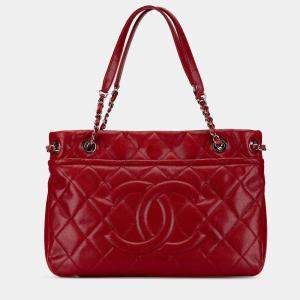 Chanel Red Quilted Caviar Soft Tote