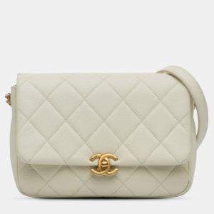 Chanel Cream Small Quilted Caviar Chain Melody Flap