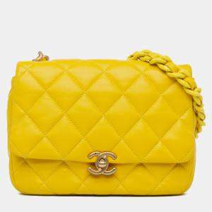Pre Owned Chanel Yellow Small Quilted Lambskin Candy Chain Flap
