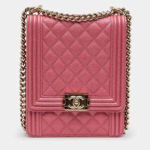 Pre Owned Chanel Pink North South Boy Flap
