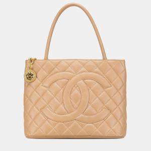 Pre Owned Chanel Brown Caviar Medallion Tote