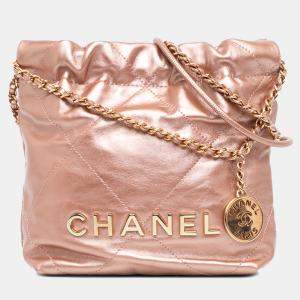 Chanel Pink Mini Metallic Quilted Calfskin 22 Satchel