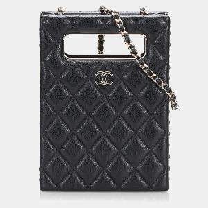 Chanel Black Mini Caviar Chain Around Cut Out Evening Bag