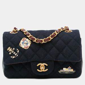 Chanel Navy Blue Mini Rectangular Classic Jersey Sailor Single Flap