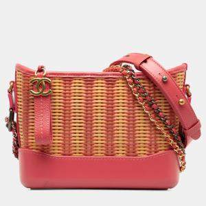 Pre Owned Chanel Pink Small Rattan Gabrielle Crossbody