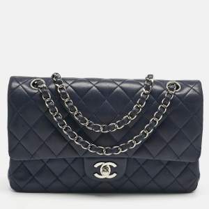Chanel Navy Blue Quilted Leather Medium Classic Double Flap Bag