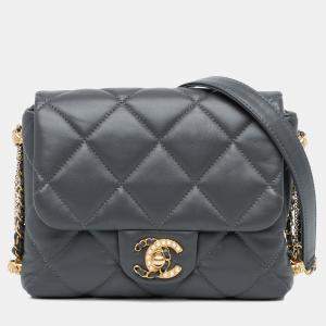 Pre Owned Chanel Grey Mini Quilted Lambskin Crush on Chains Flap