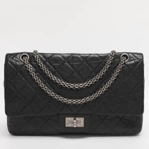 Pre Owned Chanel Black Quilted Aged Leather Classic 227 Reissue 2.55 Flap Bag