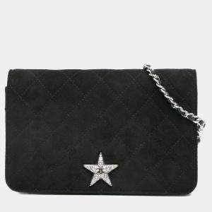 Pre Owned Chanel Black Quilted Suede Cocostellar Wallet on Chain