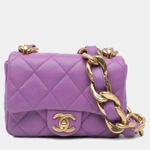 Pre Owned Chanel Purple Mini Quilted Lambskin Funky Town Flap