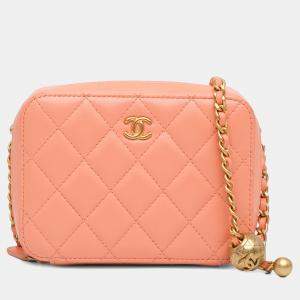 Pre Owned Chanel Orange CC Quilted Lambskin Pearl Crush Camera Bag