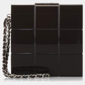 Pre Owned Chanel Black Choco Bar Lucite Perspex Clutch