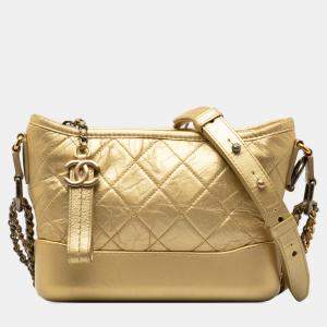Pre Owned Chanel Gold Small Metallic Lambskin Gabrielle Crossbody