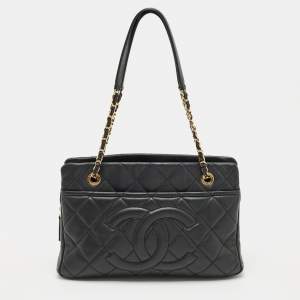 مملوكة مسبقًا Chanel Black Quilted Caviar Leather CC Timeless Soft Tote