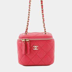 Pre Owned Chanel Matelasse Pink Caviar Leather Mini Vanity Chain Shoulder Bag