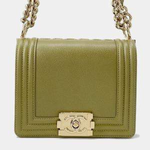 Chanel Boy Chanel 18 Khaki Green Calf Leather Chain Shoulder Bag