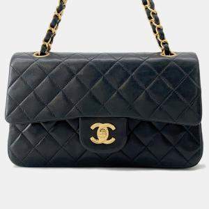 Chanel Matelasse Double Flap Black Lambskin Chain Shoulder Bag