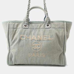 Pre Owned Chanel Deauville 2Waytote Bag Light Blue Denim Size Gm