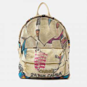 Pre Owned Chanel Cc Logo Graffiti Backpack Gold/Multicolor Canvas Leather
