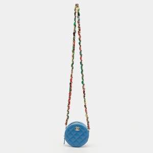 مملوكة مسبقًا Chanel Blue Quilted Leather Ribbon Round Chain Clutch