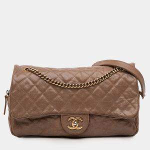 Pre Owned Chanel Brown Large Quilted Caviar Shiva Flap