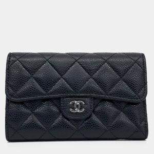 Pre Owned Chanel Black Leather Caviar Medium Wallet