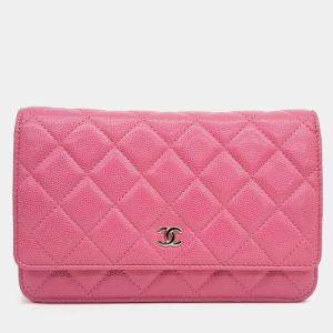 Pre Owned Chanel Pink Leather Caviar WOC Mini Crossbody Bag