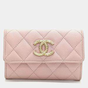 Pre Owned Chanel Pink Caviar Leather Caviar Card Holder