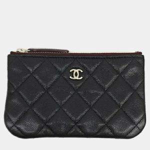 Pre Owned Chanel Black Leather Caviar Mini Pouch