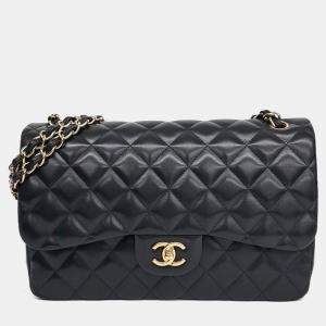Pre Owned Chanel Black Leather Classic Jumbo