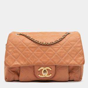 Pre Owned Chanel Orange Small Aged Calfskin Chic Quilt Flap