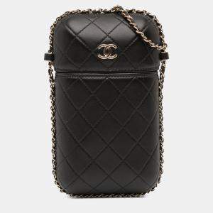 Pre Owned Chanel Black CC Quilted Lambskin Chain Around Phone Holder