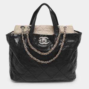 Pre Owned Chanel Black Quilted Glazed Leather Portobello Tote 