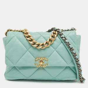 Chanel Mint Blue Quilted Leather Large 19 Flap Bag